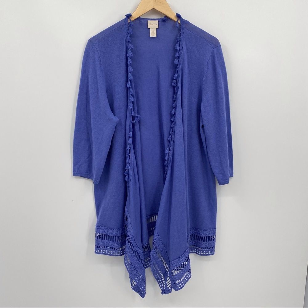 Chico’s blue linen crochet lace accents cardigan sweater - Picture 10 of 10